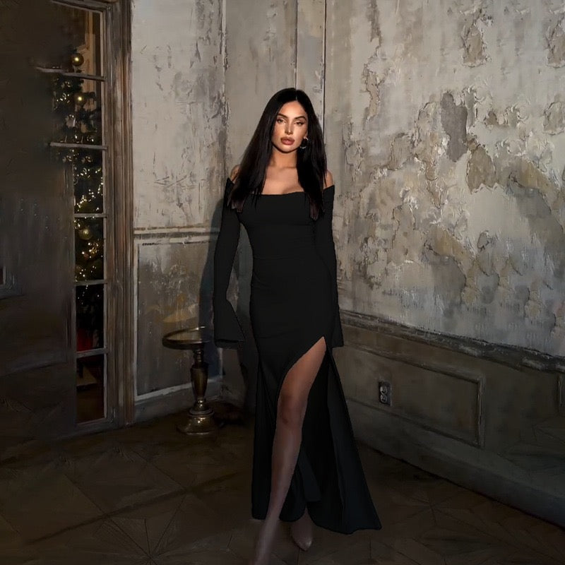 Maxi dress with slit decoration, tie at the back to narrow the waist - Marceline