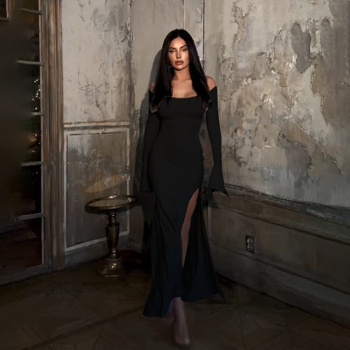 Maxi dress with slit decoration, tie at the back to narrow the waist - Marceline