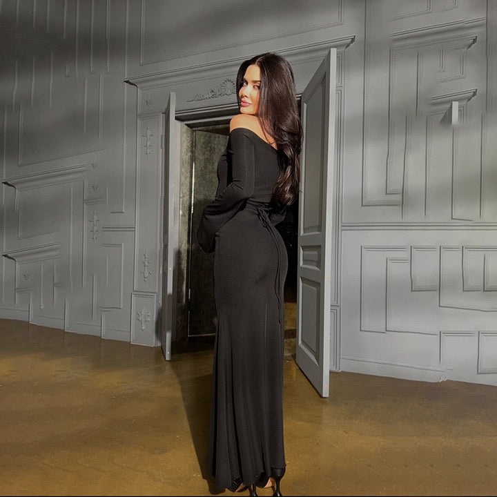 Maxi dress with slit decoration, tie at the back to narrow the waist - Marceline