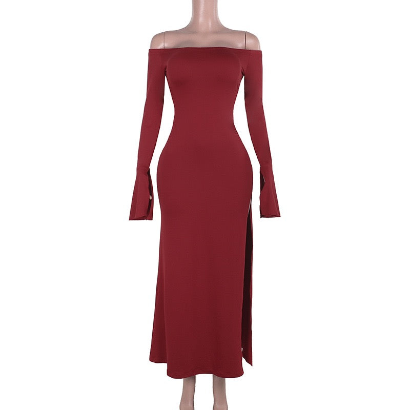 Maxi dress with slit decoration, tie at the back to narrow the waist - Marceline
