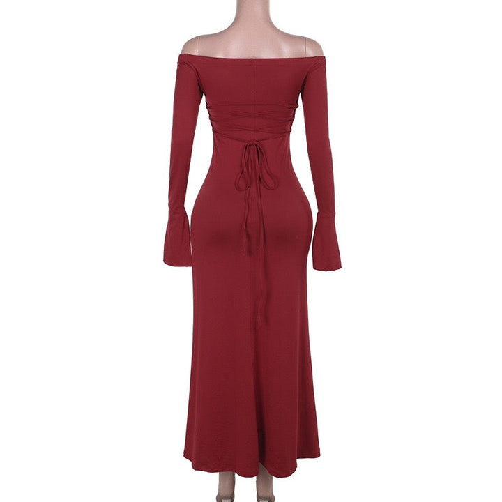 Maxi dress with slit decoration, tie at the back to narrow the waist - Marceline