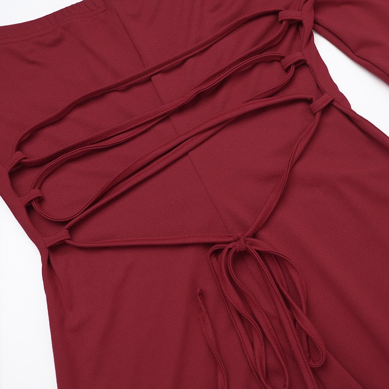 Maxi dress with slit decoration, tie at the back to narrow the waist - Marceline