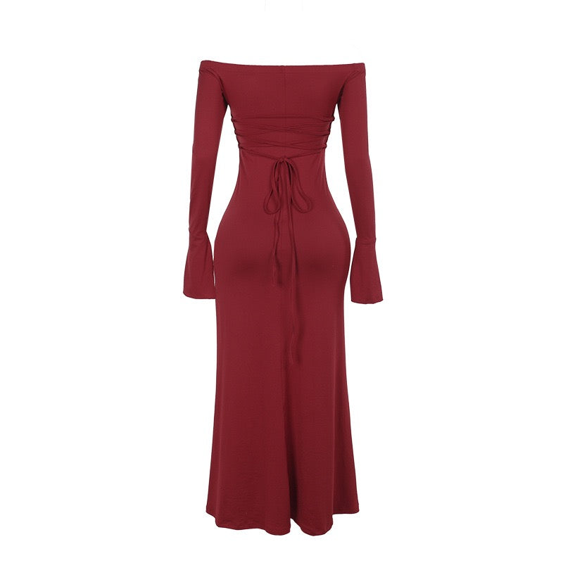 Maxi dress with slit decoration, tie at the back to narrow the waist - Marceline