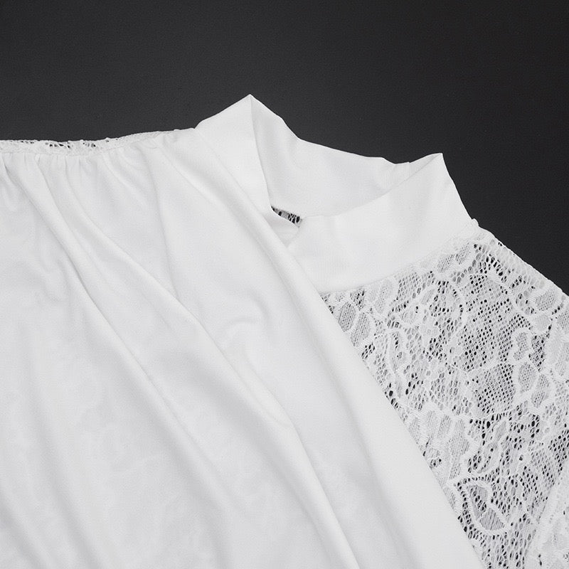 Mini dress with lace design and pleats with a trail decoration - Tzuf