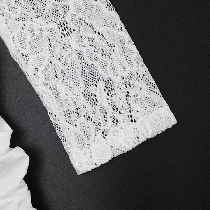 Mini dress with lace design and pleats with a trail decoration - Tzuf