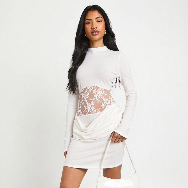 Mini dress with lace and pleats - Erin