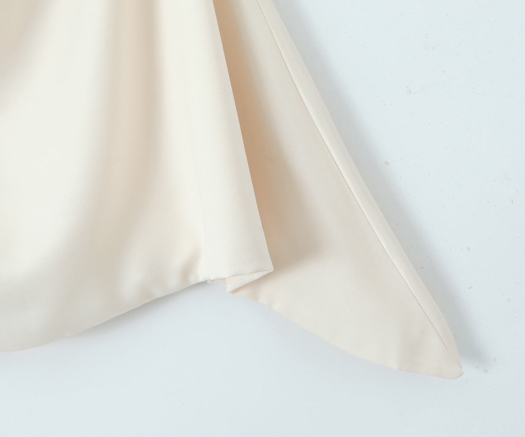 Asymmetrical satin mini dress with gathers at the chest - Almond