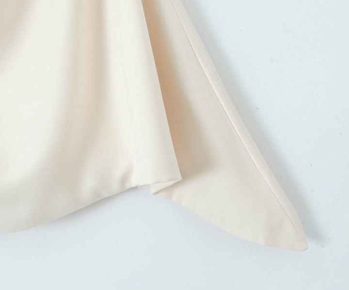 Asymmetrical satin mini dress with gathers at the chest - Almond