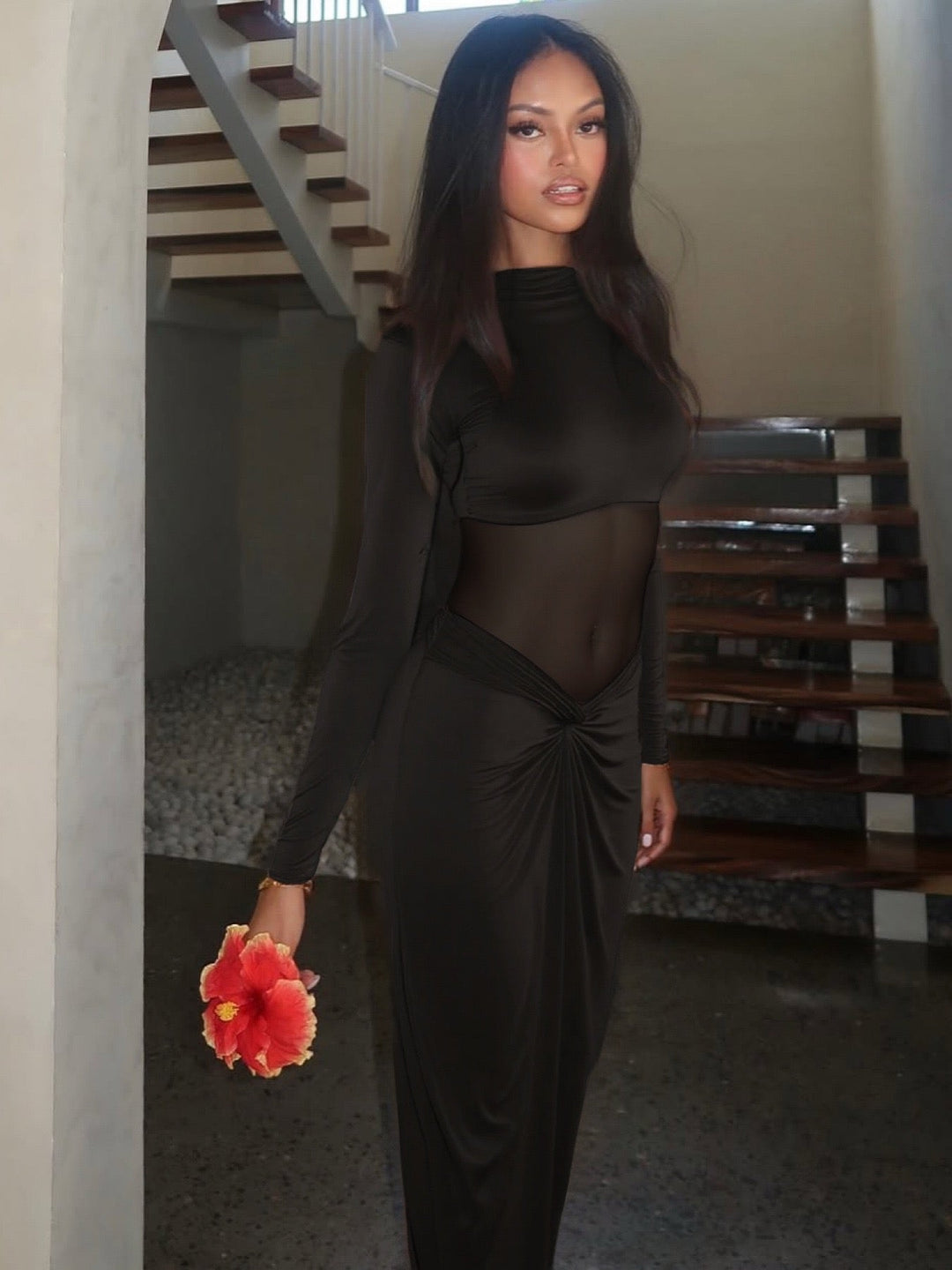 Chiffon and gathered maxi dress - Verena