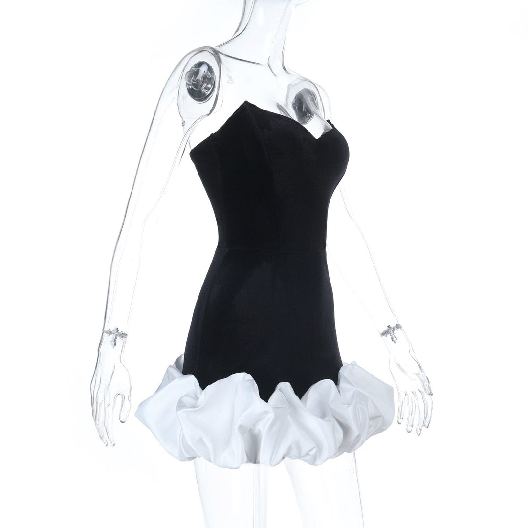 Strapless mini dress with velvet corset design and puffy balloon skirt - Lysana