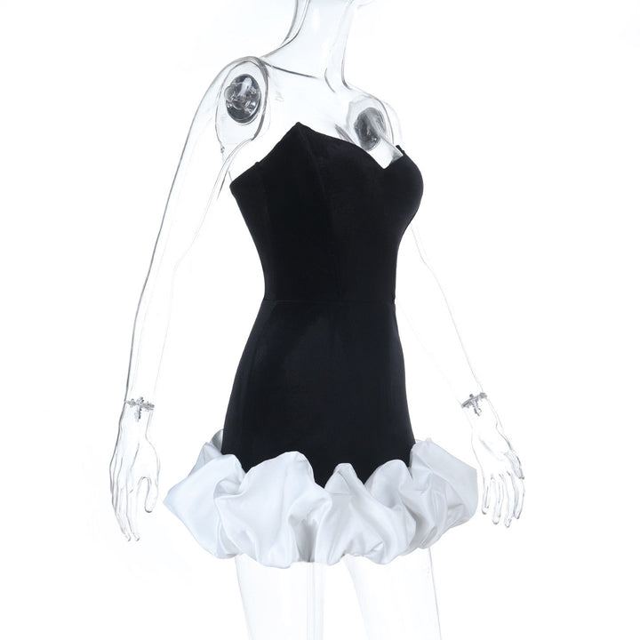 Strapless mini dress with velvet corset design and puffy balloon skirt - Lysana