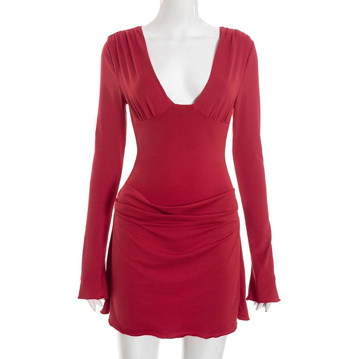 Mini dress with bodysuit design and pleats - Tahal