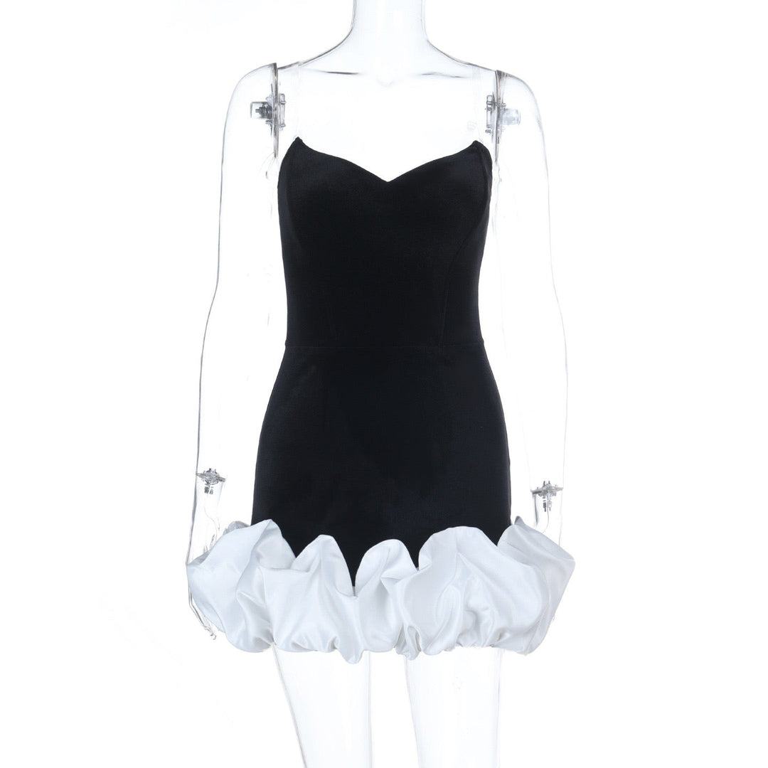 Strapless mini dress with velvet corset design and puffy balloon skirt - Lysana