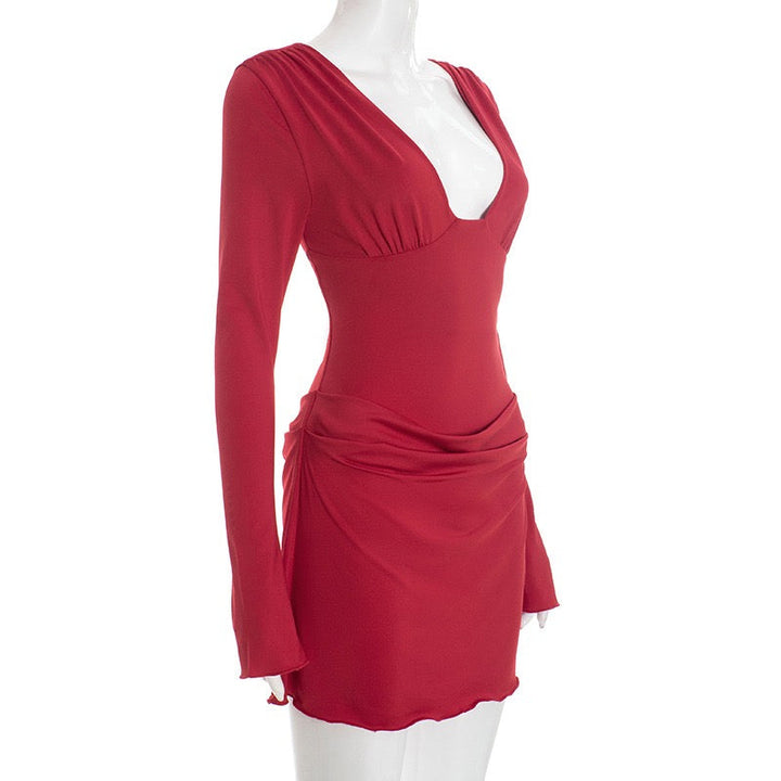 Mini dress with bodysuit design and pleats - Tahal