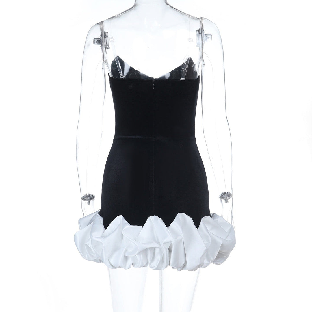 Strapless mini dress with velvet corset design and puffy balloon skirt - Lysana