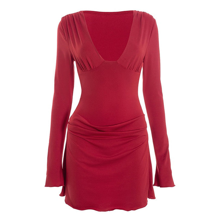 Mini dress with bodysuit design and pleats - Tahal