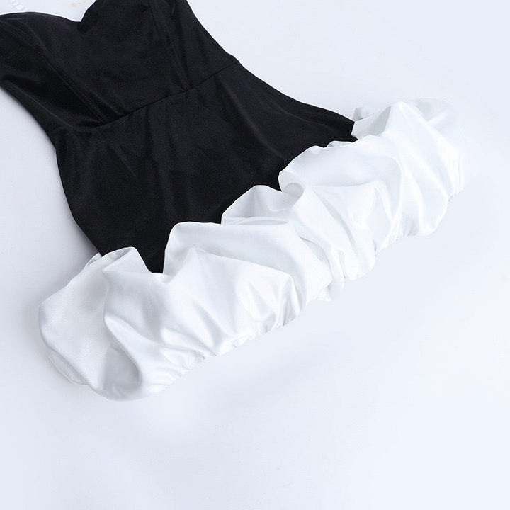 Strapless mini dress with velvet corset design and puffy balloon skirt - Lysana