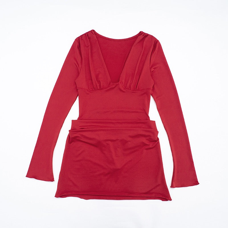 Mini dress with bodysuit design and pleats - Tahal