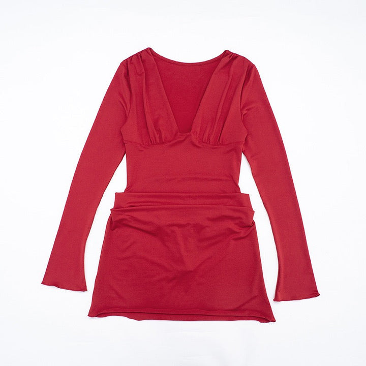 Mini dress with bodysuit design and pleats - Tahal