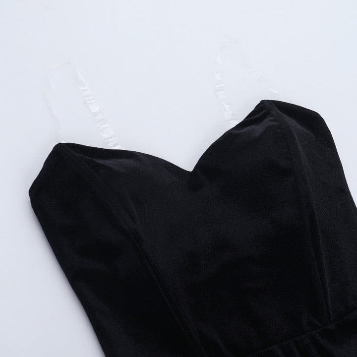 Strapless mini dress with velvet corset design and puffy balloon skirt - Lysana