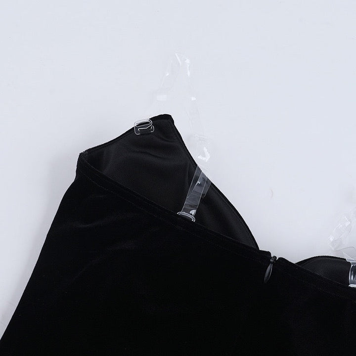 Strapless mini dress with velvet corset design and puffy balloon skirt - Lysana