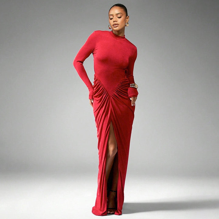 Maxi dress with gathers and slit design - Lola