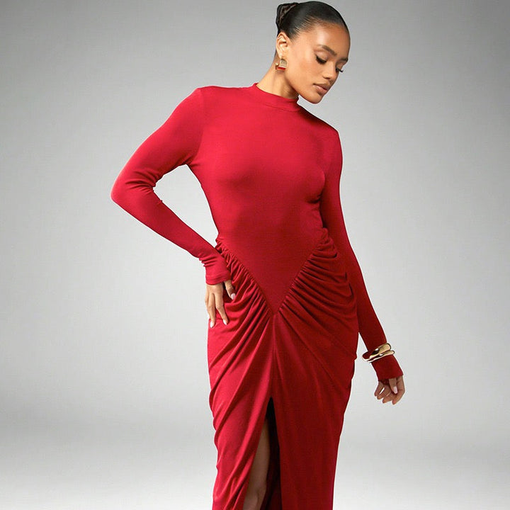 Maxi dress with gathers and slit design - Lola