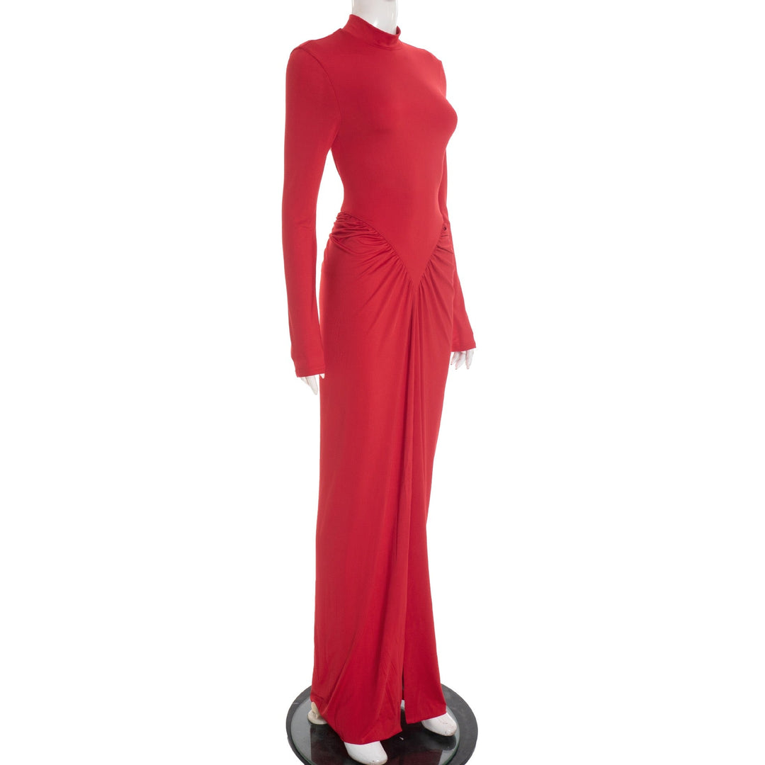 Maxi dress with gathers and slit design - Lola