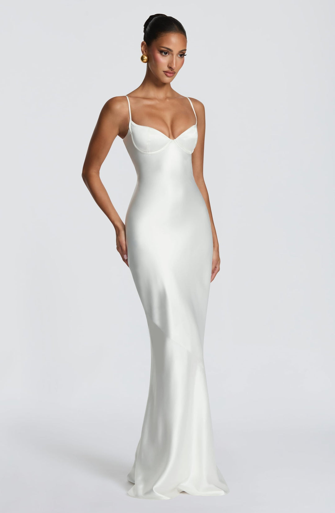 Alaia satin maxi dress with a back tie and waist-cinching design