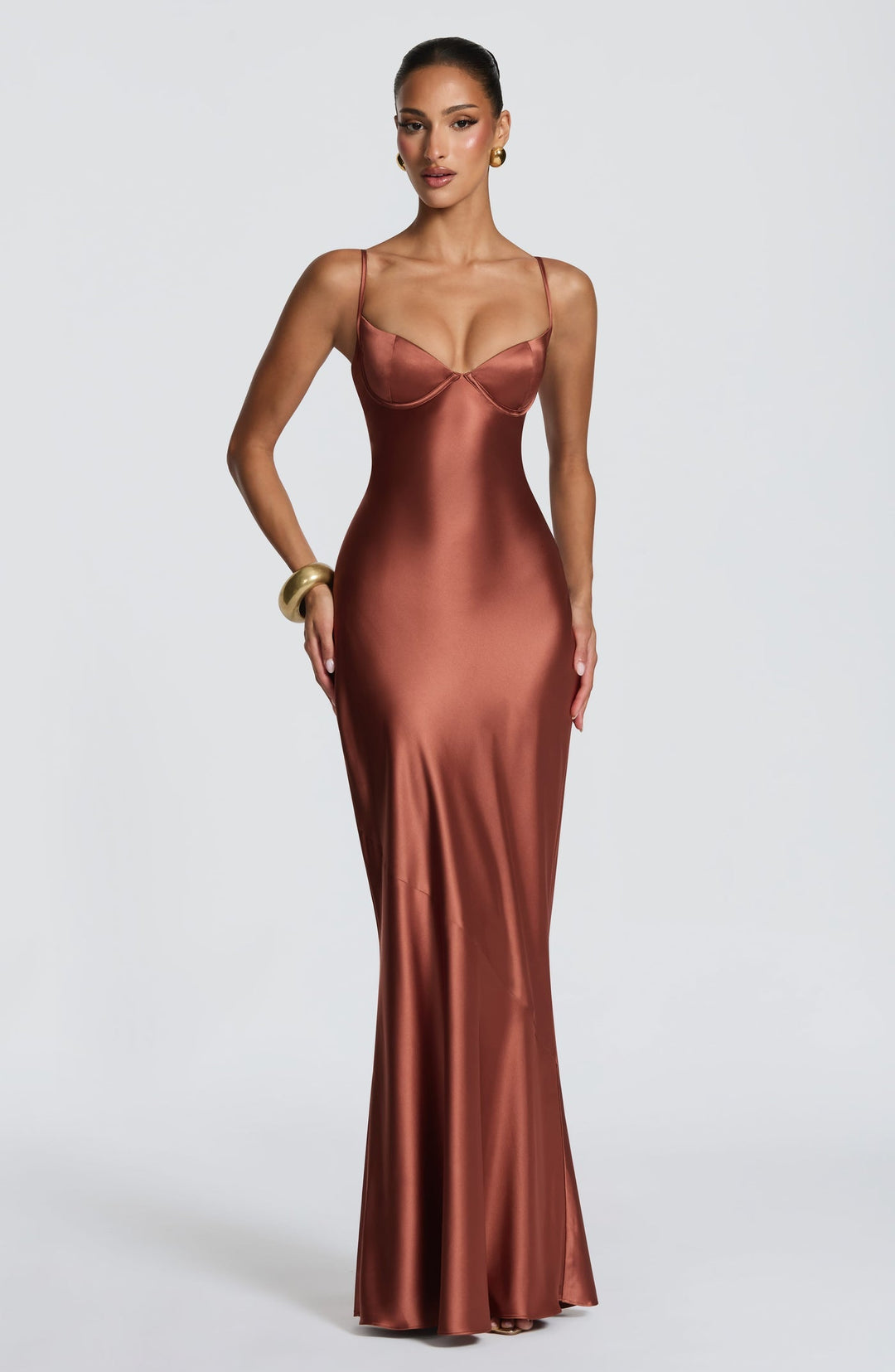 Alaia satin maxi dress with a back tie and waist-cinching design