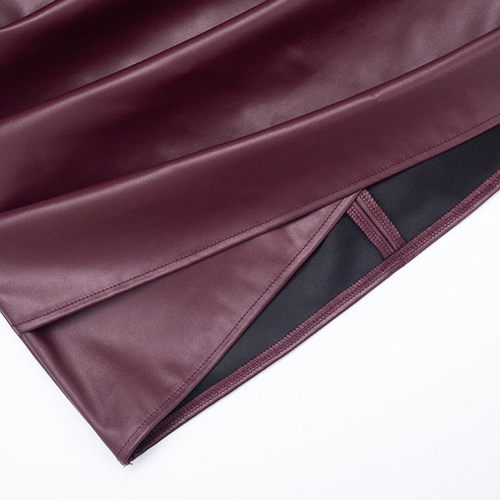 Faux leather strapless mini dress with asymmetrical design and pleats - Wiki