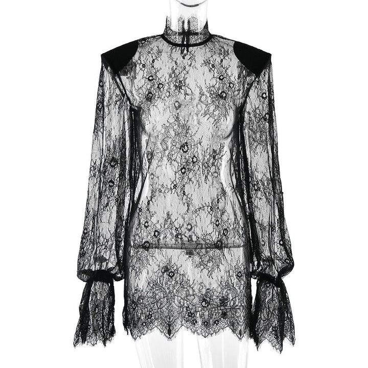 Sheer lace mini dress with turtleneck - ELLE