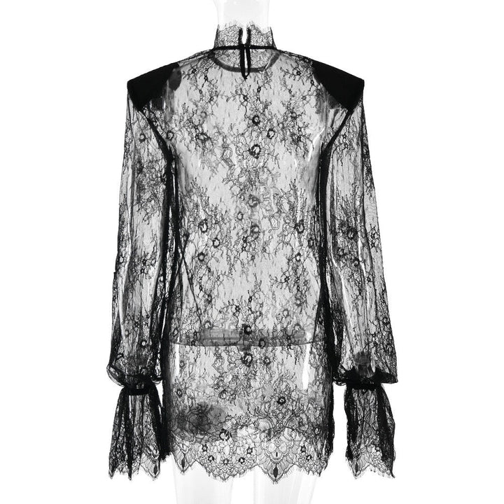 Sheer lace mini dress with turtleneck - ELLE