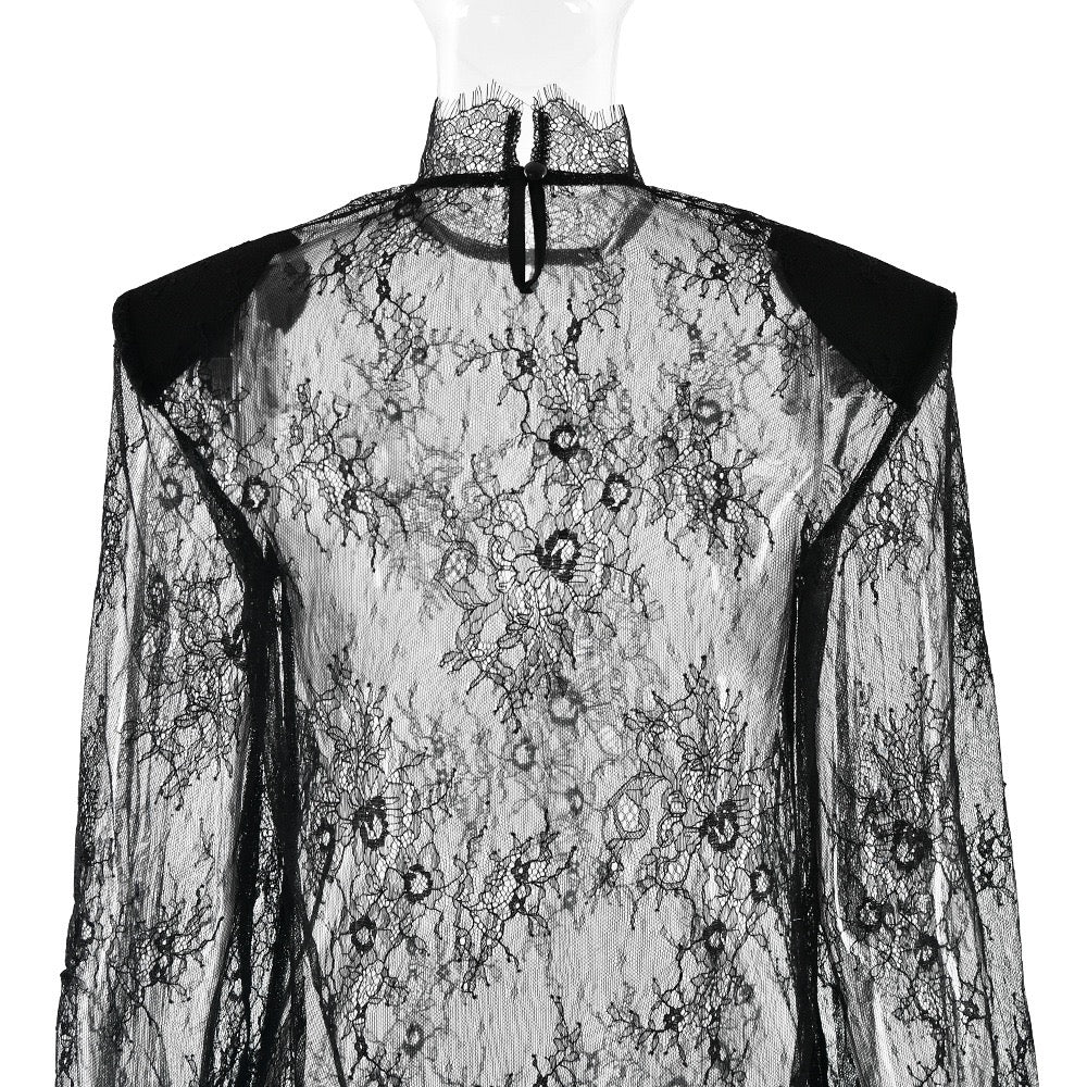 Sheer lace mini dress with turtleneck - ELLE