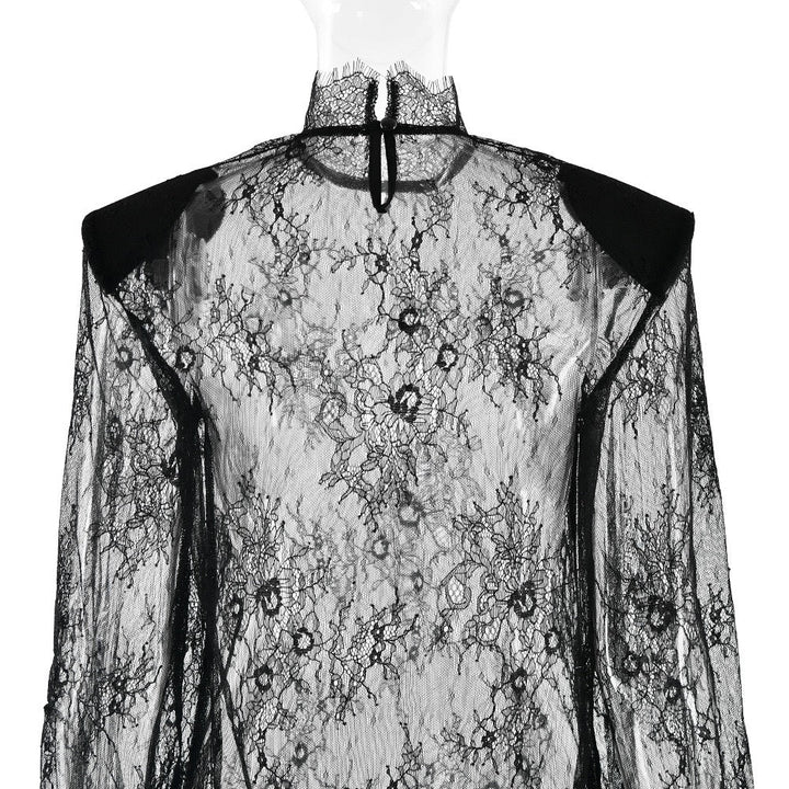 Sheer lace mini dress with turtleneck - ELLE