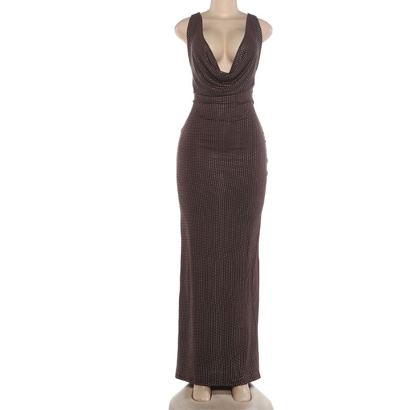 DIEM - Maxi dress with sparkling rhinestone design and open back