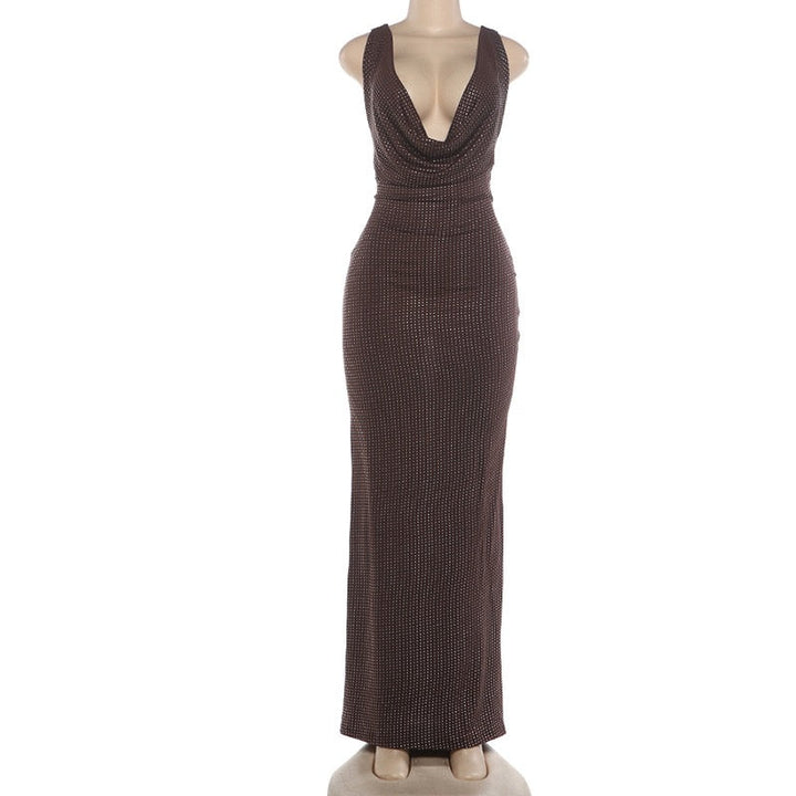DIEM - Maxi dress with sparkling rhinestone design and open back