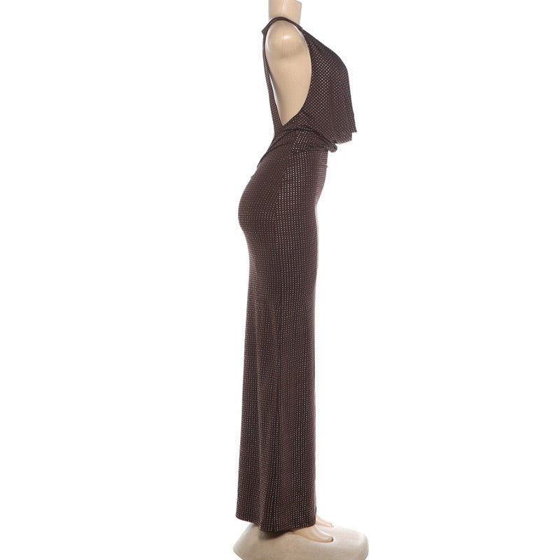 DIEM - Maxi dress with sparkling rhinestone design and open back