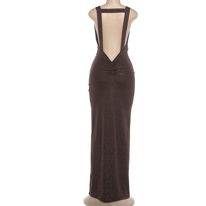 DIEM - Maxi dress with sparkling rhinestone design and open back