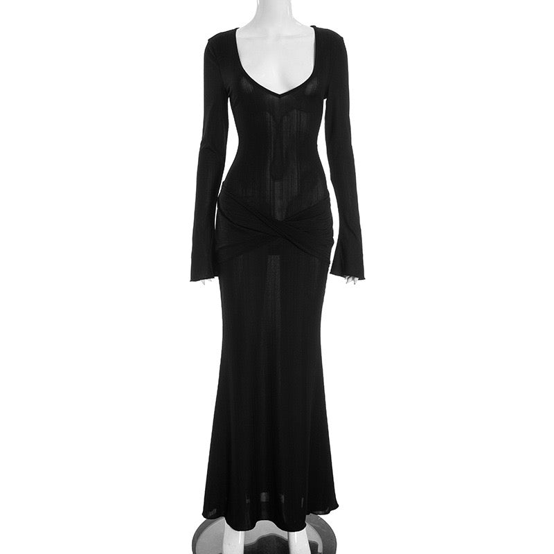 Maxi dress with bell sleeves and cross design - Neta