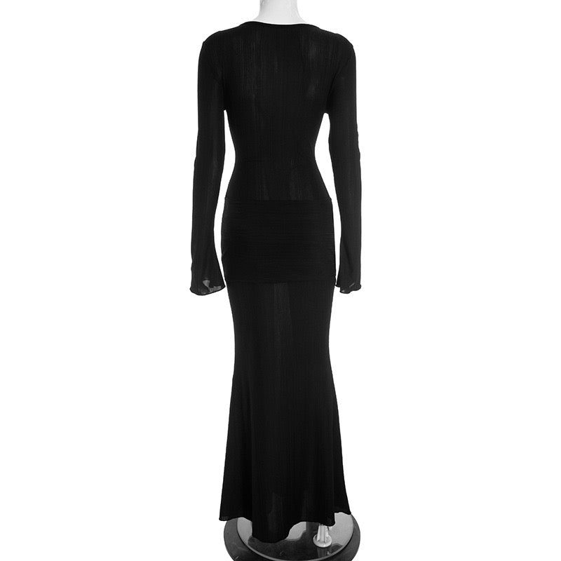 Maxi dress with bell sleeves and cross design - Neta