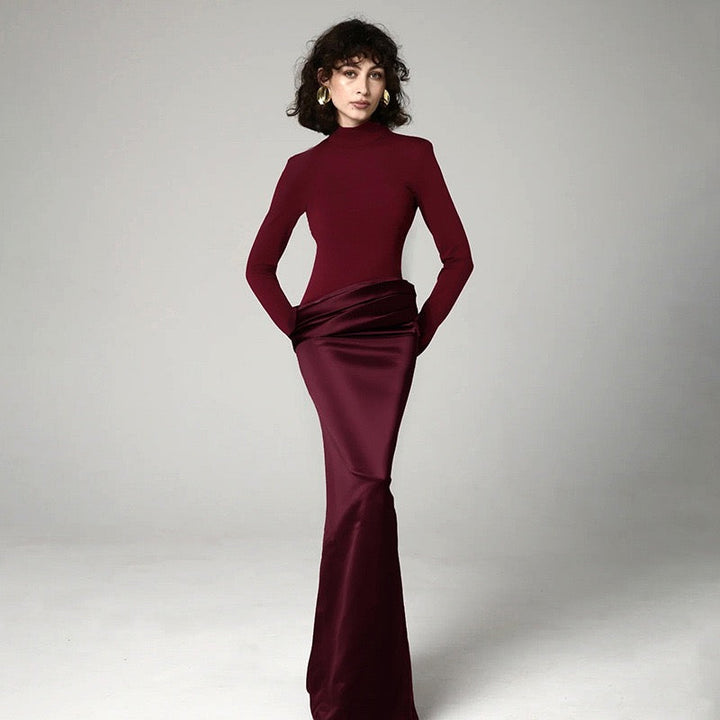 Maxi dress in satin design with turtleneck - Shiraz