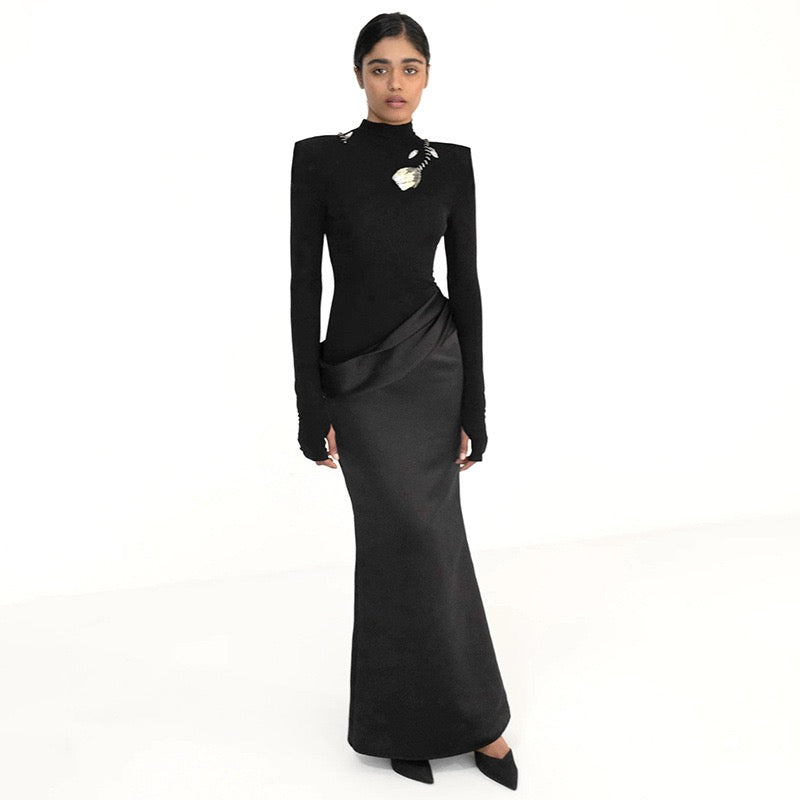 Maxi dress in satin design with turtleneck - Shiraz