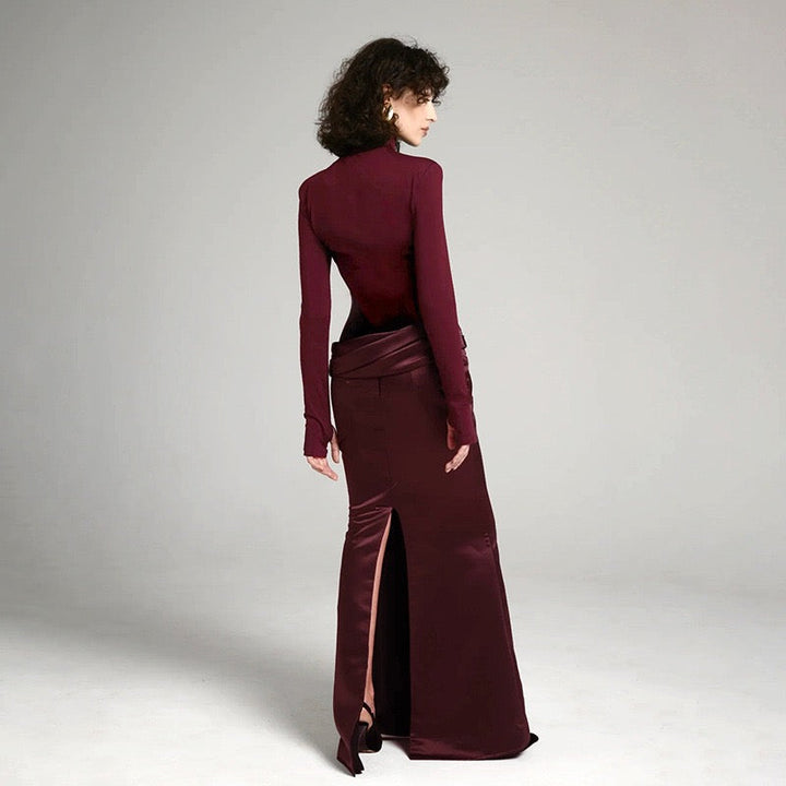 Maxi dress in satin design with turtleneck - Shiraz