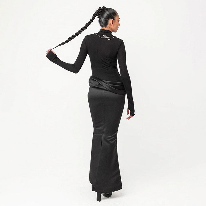 Maxi dress in satin design with turtleneck - Shiraz