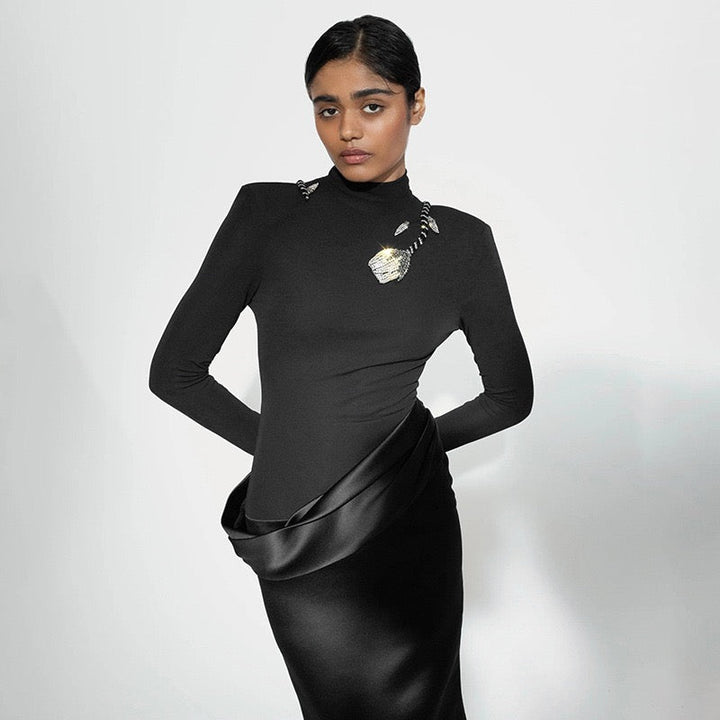 Maxi dress in satin design with turtleneck - Shiraz