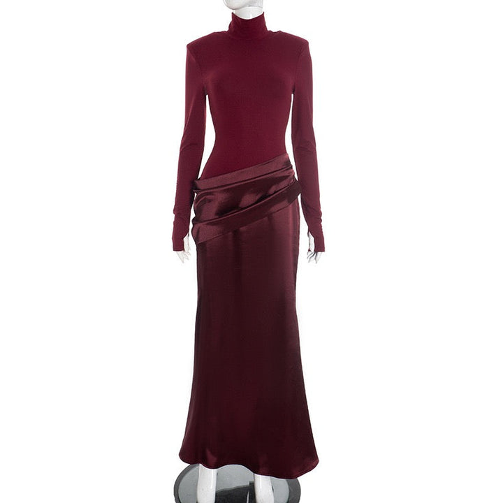 Maxi dress in satin design with turtleneck - Shiraz