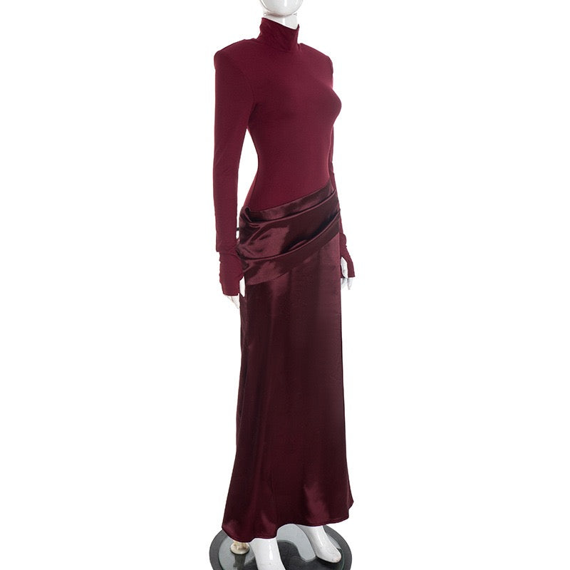 Maxi dress in satin design with turtleneck - Shiraz