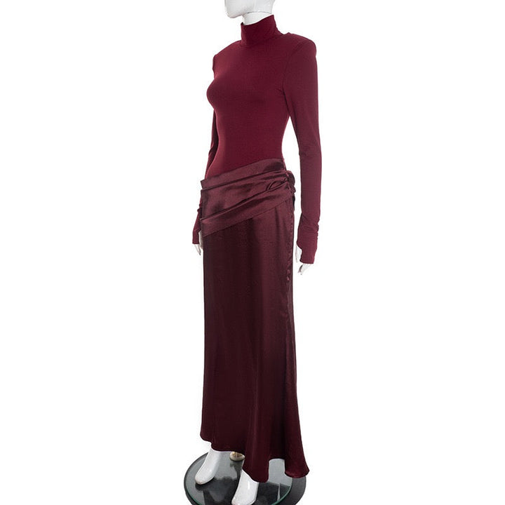Maxi dress in satin design with turtleneck - Shiraz