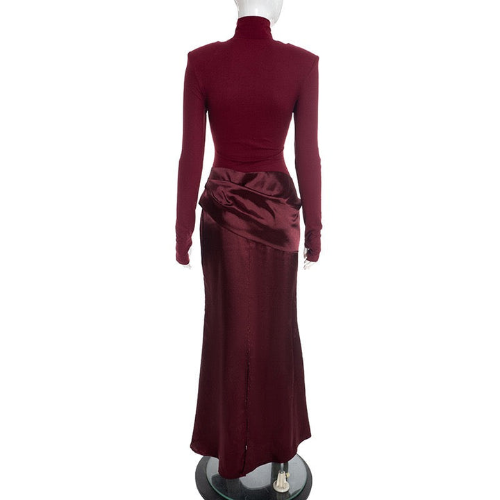 Maxi dress in satin design with turtleneck - Shiraz